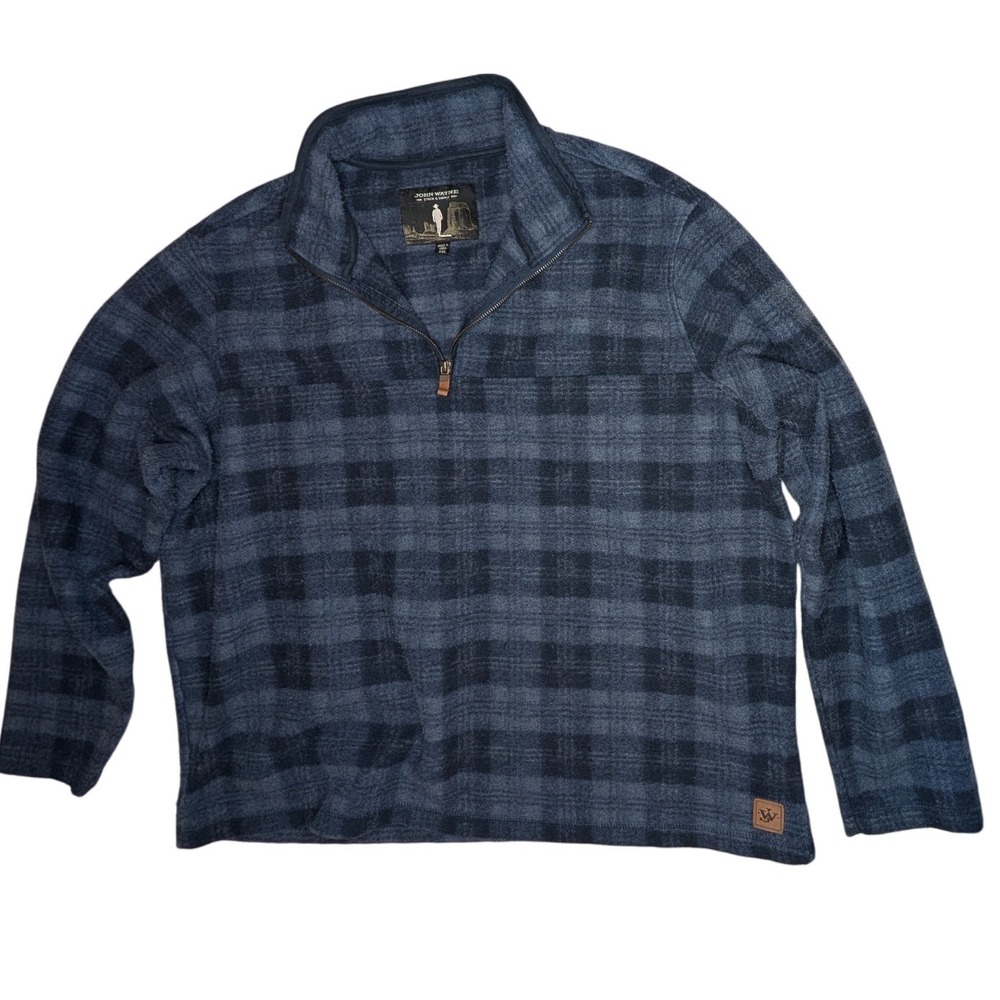 JOHN WAYNE‎ Stock & Supply Men's Plaid Fleece 1/4 Zip Pullover Sweatshirt XXL